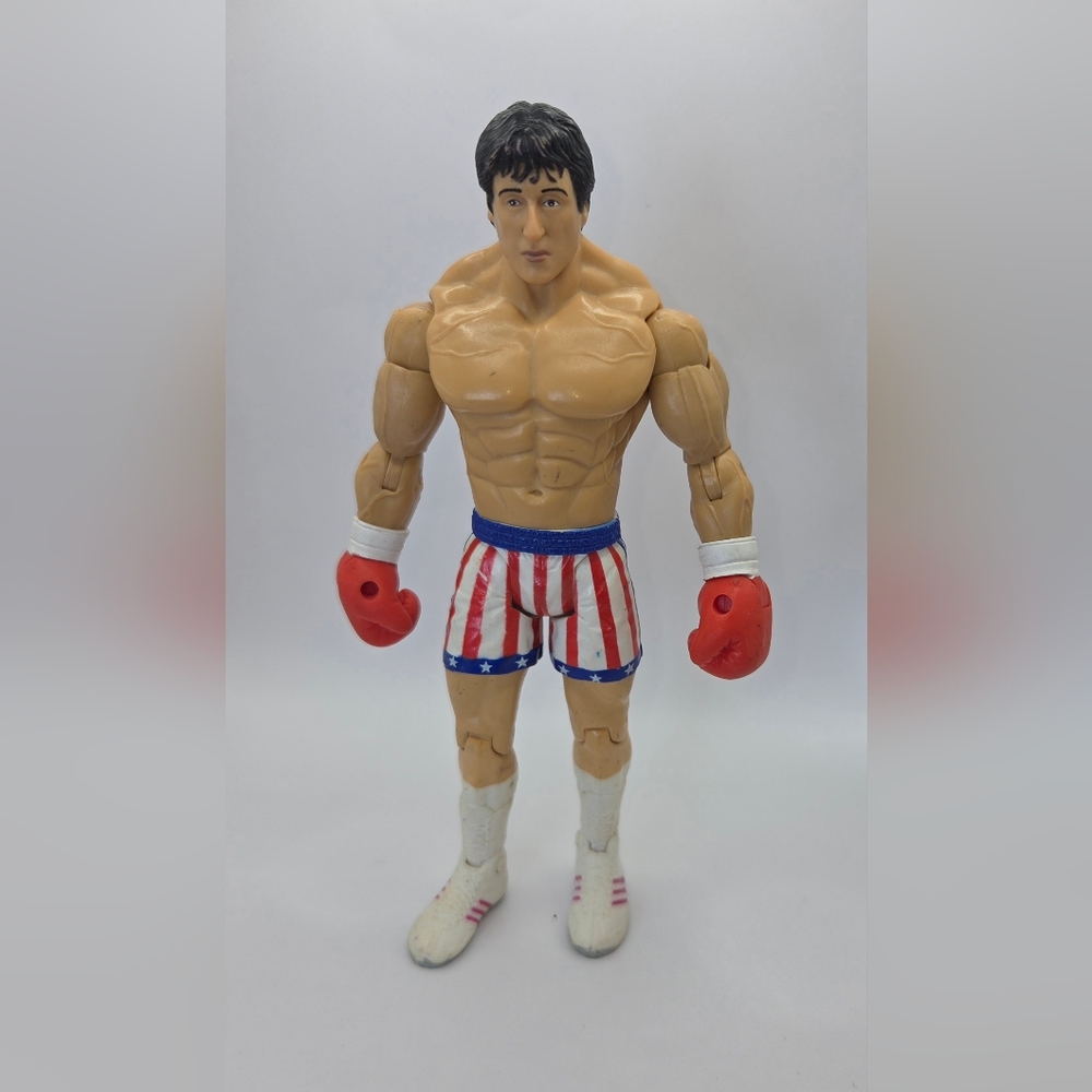 Rocky-Inspired Action Boxer Toy - Red Gloves, Blue & White Shorts